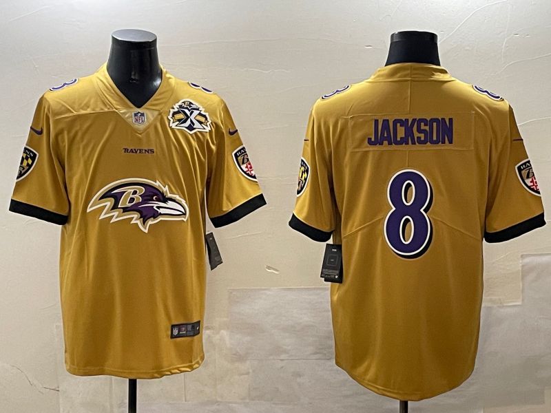 Men Baltimore Ravens #8 Jackson Yellow Nike Team Logo 2025 NFL Jersey style 1->baltimore ravens->NFL Jersey
